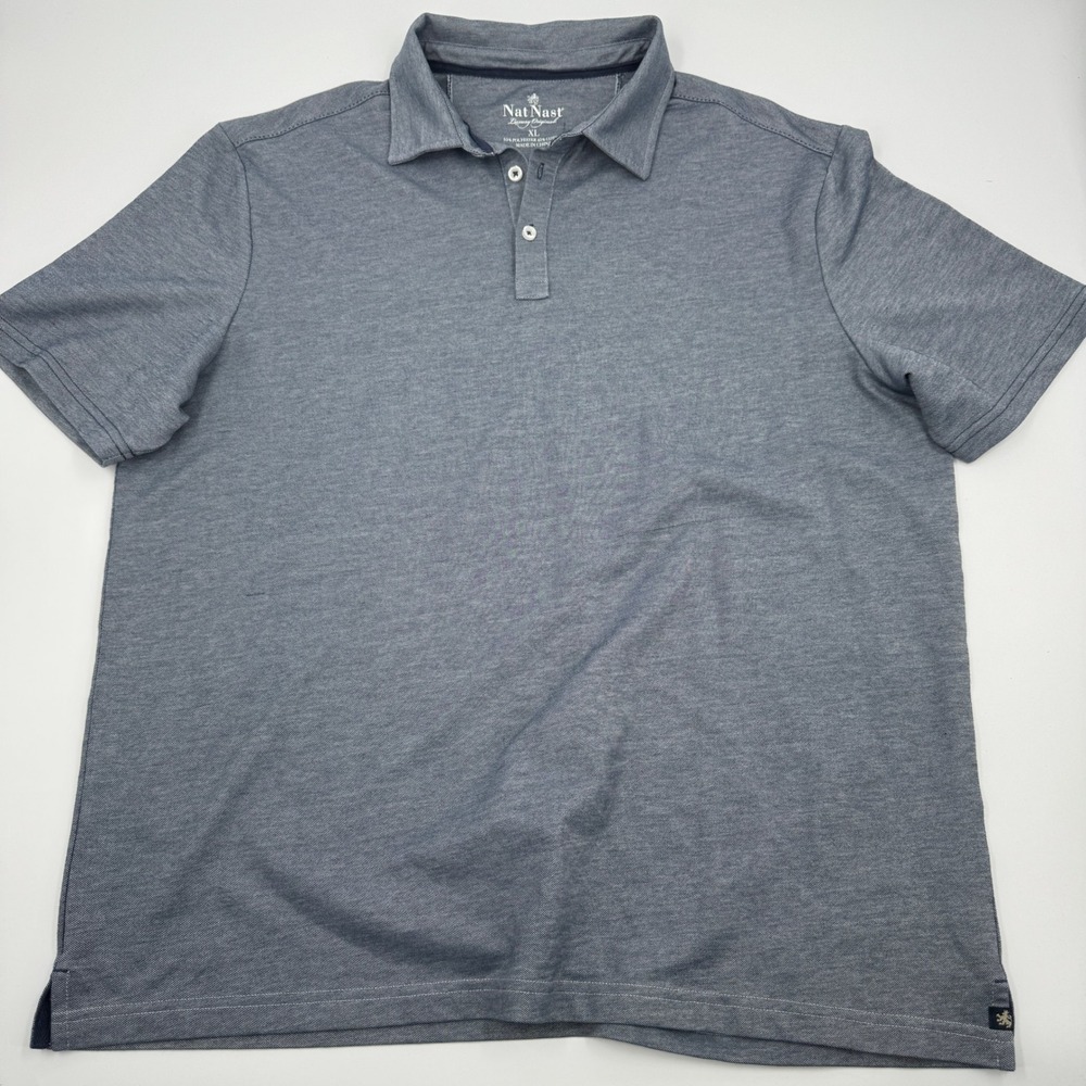 Nat Nast Mens XL Blue Heathered Polo Shirt Short Sleeve‎ Luxury Originals